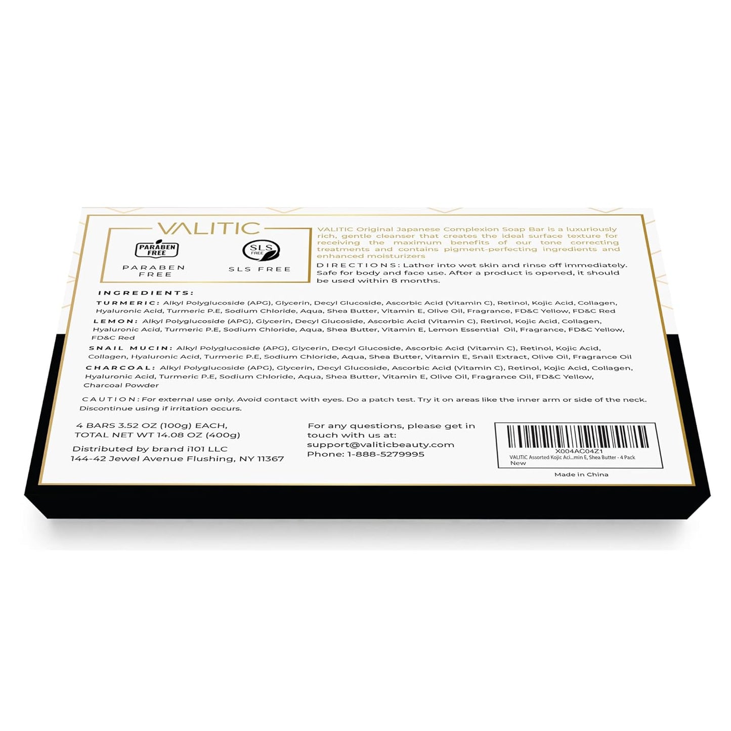 VALITIC Kojic Acid Soap Bars - Turmeric, Snail Mucin, Charcoal and Lemon - Holiday Skin Care Beauty Set Gift 4 Assorted Dark Spot Remover Soaps with Hyaluronic Acid, Vitamin C, Vitamin E, Shea Butter