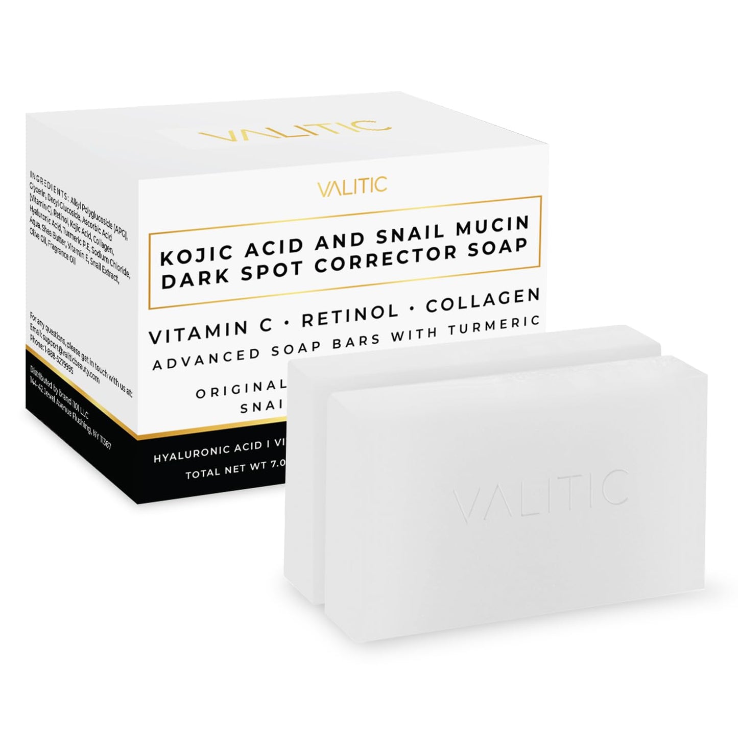 VALITIC Snail Mucin Cleanser Soap Bar with Turmeric and Kojic Acid Dark Spot Corrector – Anti Aging and Purifying Skin Care Snail Secretion for Intense Hydration and Moisturization – 2 Pack