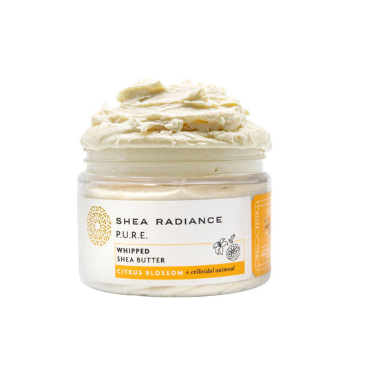 Shea Radiance P.U.R.E. Whipped Shea Butter with Colloidal Oatmeal - Whipped Body Butter Blended with Skin Soothing Oatmeal & Moisturizing Rice Bran Oil | Unscented (7 oz)